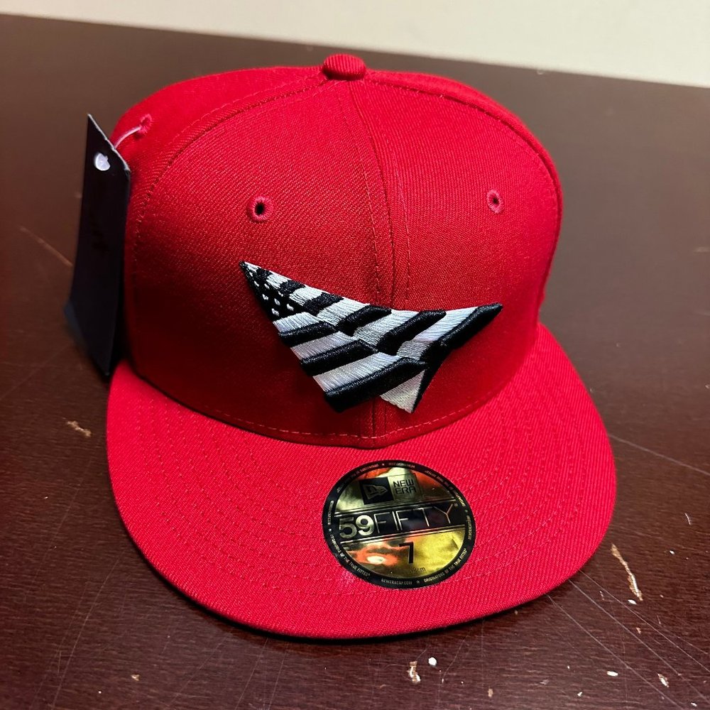 Paper Planes Mens Red New Era 59FIFTY Classic Embroidered Fitted Hat Size 7 1/8
